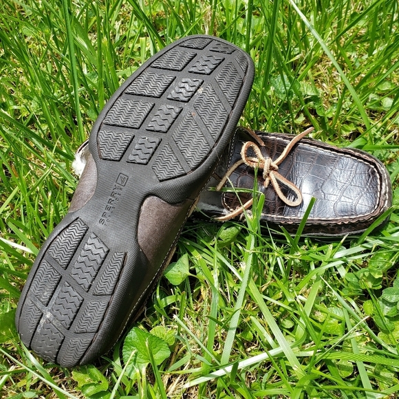Leather Sperry Top-Sider Fur Lined Loafers Sz 8 - Picture 3 of 11